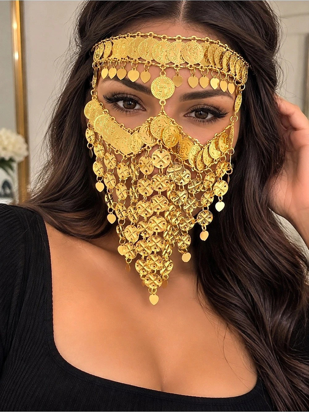 Gold-Tone Coin Chain Face Mask